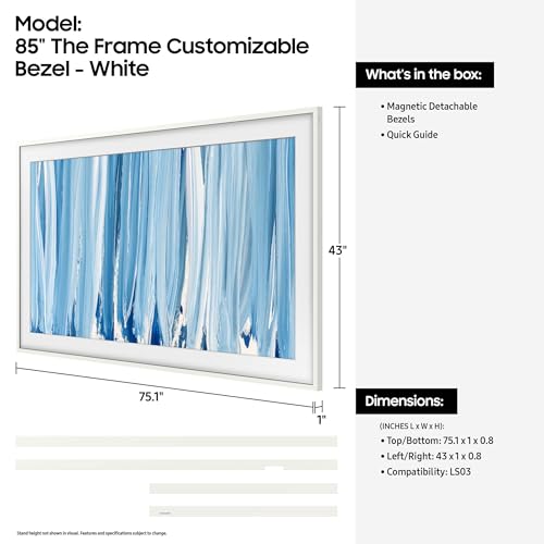 Image of Samsung 85 inch The Frame Customizable Bezel (2026 Model), Magnetic, Easy Installation, VG-SCFH85WTBZA, Modern White