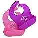 Waterproof Silicone Bib Easily Wipes Clean! Comfortable Soft Baby Bibs Keep Stains Off! Spend Less Time Cleaning after Meals with Babies or Toddlers! Set of 2 Colors (Pink / Purple)