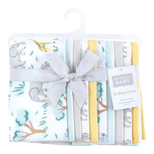 Hudson Baby Unisex Baby Cotton Flannel Burp Cloths 10-Pack, Safari Friends, One Size2