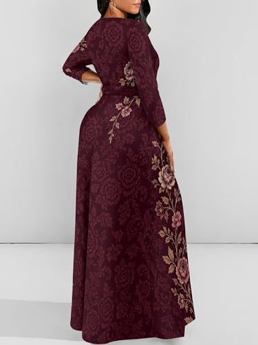Image of PinkPatty Women's Long Sleeve Maxi Dress Plus Size Trendy Wedding Guest Dress with Pockets&Belt