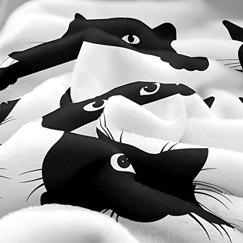 Image of Feelyou Black Cat Blanket for Kids Toddler Cute Pet Cats Pattern Fleece Throw Blanket Lovely Kitten Plush Blankets and Throws Super Soft Cozy Animal Sherpa Blanket for Couch Bed Sofa 50 inchx60 inch White