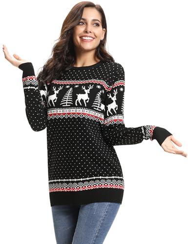 Image of Cowasto Mens Crewneck Christmas Sweater Family Matching Sets Knitted Sweater Pullover
