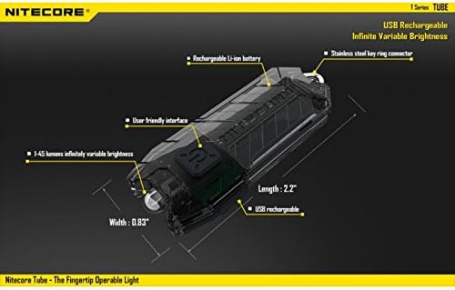 Nitecore T-Series Tube Infinitely Variable Brightness USB Rechargeable Flashlight, Black
