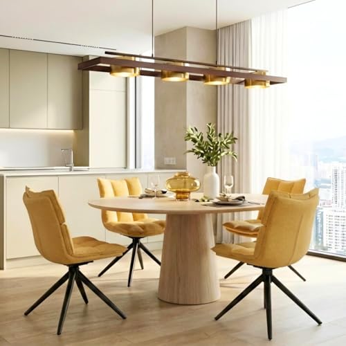 DAYALANE 360° Swivel Dining Chairs Set of 4 Upholstered Chenille Breakfast Chairs with Backrest and Metal Legs for Kitchen Office Living Room Home Yellow