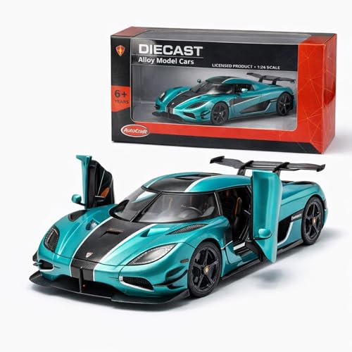 Image of Koenigsegg Agera 1:24 Scale Die Cast Metal Car - Pull Back Hypercar with Openable Scissor Doors, Hood & Engine Cover, Lights & Sound, Collectible Showpiece for Kids & Car Enthusiasts