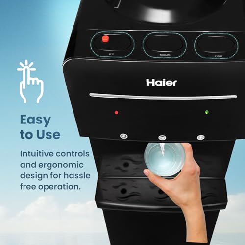 Image of Haier Hot, Cold, Normal Water Dispenser with Cooling Cabinet, Floor Standing Water Dispenser, Black