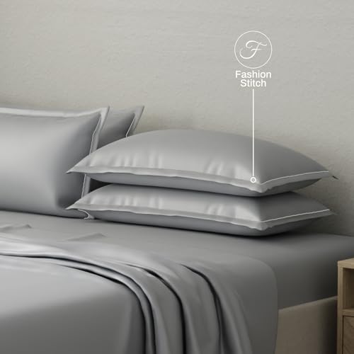 Image of BOUTIQUE LIVING Luxe Loom 100% Cotton 600 TC Mouse Grey (Dark Grey) Dyed King Bedsheet Set