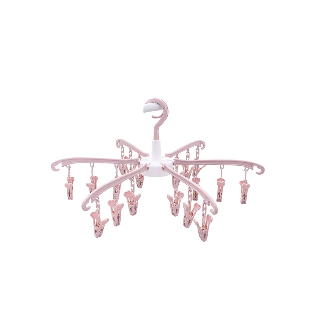 Standard-Kleiderbügel, Faltbarer Kleiderbügel, Multi-Clip-Kleiderbügel, winddichter Haken-Kleiderbügel für Kleidung, Baby, multifunktionale Reise-Haushalts-Kleiderbügel, Trocknen, Rack (Rosa)