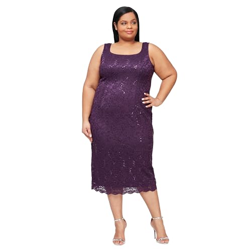 Image of S.L. Fashions Women's Tea Length Sequin Lace Mother of The Bride Dress with Illusion Sleeve Jacket