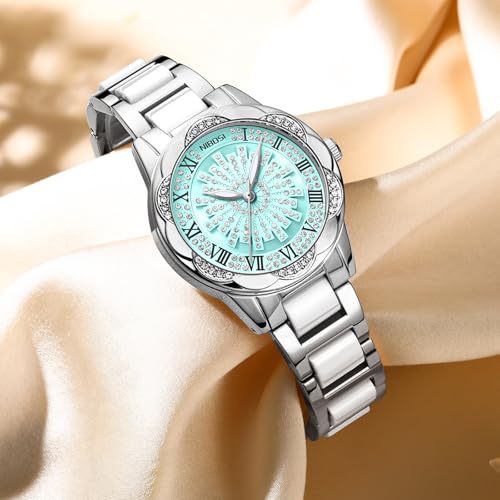 Image of NIBOSI Watch for Woman Analog Quartz Rose Gold Stainless Steel Band Luxury Ladies Watch Stylish Diamond Blue Dial Wrist Watches Waterproof