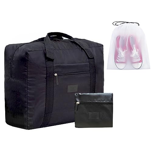 Travel Bag Foldable Luggage Bag for Spirit Airlines Tote Carry on Duffle Bag Sports Gym Water Resistant Personal Item Bag Weekender Overnight Bag (Black)