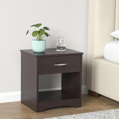 Image of STRATA FURNITURE Sheesham Wood Bedside Table with Drawer and Shelf Storage Wooden Night Stand for Bedroom Living Room Home (Dark Brown Finish)