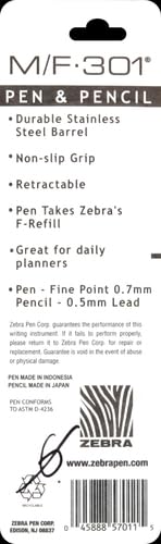 image for Zebra Pen Stainless Steel Writing Set, M-301 Mechanical Pencil and F-3