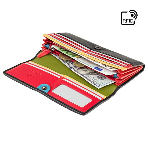 Visconti Happy Rainbow Collection Phoebe Leather Purse Rfid Hr80 (Black) #TOP3