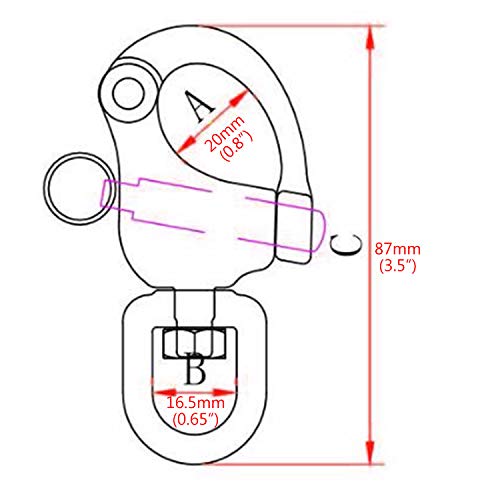 Nrc&Xrc Pair 3.5In(87Mm) Jaw Swivel Eye Snap Shackle Quick Release Bail Rigging Sailing Boat Marine Stainless Steel Clip Pair #TOP1