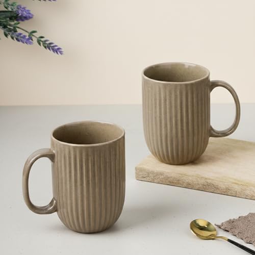 Image of The Earth Store Brown Tall Fringe Coffee Mug - 330ML Ceramic Coffee Mugs Set of 2 | Microwave & Dishwasher Safe Mugs for Gift | Home | Office | Restaurant | Daily Use Tea Mug