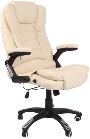 Leather high back reclining office / desk chair with massage and heat (Cream)