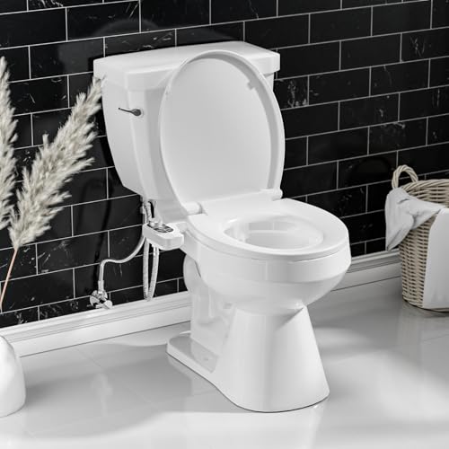SAMODRA Non-Electric Bidet - Self Cleaning Dual Nozzle (Frontal and Rear Wash) Fresh Water Bidet Toilet Seat Attachment with Independent Adjustable Water Pressure (Classic Black/Silver)