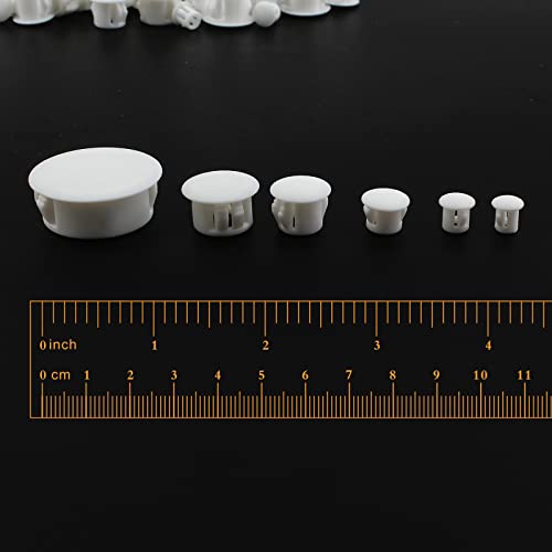 Suiwotin 350Pcs 8 Sizes Plastic Hole Plugs Assortment, Flush Type Snap In Locking Tube Hole Plugs, 3/16", 1/4", 5/16", 3/8", 1/2", 5/8", 3/4", 1" Furniture Post Pipe Insert End Caps (White) #TOP2