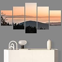 SIGNWIN 5 Panel Canvas Wall Art Orange Sunset for Home Decorations Ready to Hang - 60