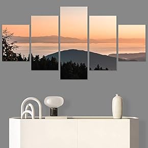 SIGNWIN 5 Panel Canvas Wall Art Orange Sunset...