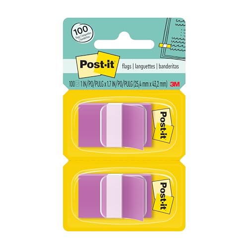 Post-it Flags, 50/Dispenser, 2 Dispensers/Pack, 1 in Wide, Purple (680-PU2)