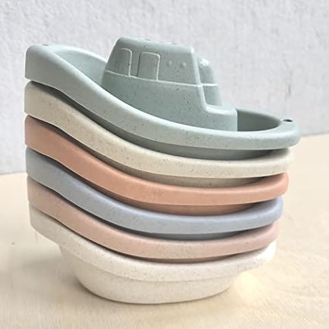 Minifolk Set of 6 Stackable Toy Boats | Bath Toy | Sand and Water Toy | Baby and Toddler Bath Toy | Biodegradable Toy Cover