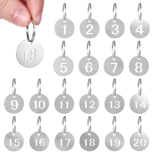 QfwdfcTrenz 20 Pack Stainless Steel Numbered Key Tag Round Metal