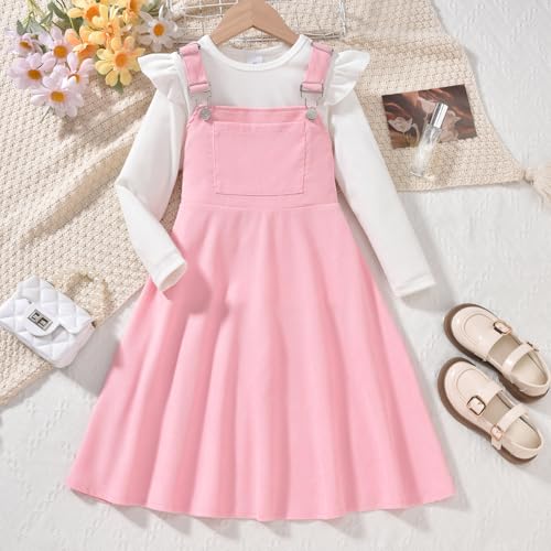 Image of HIHA Little Girls Adjustable Corduroy Pinafore Overall Dress Set Size 6-12