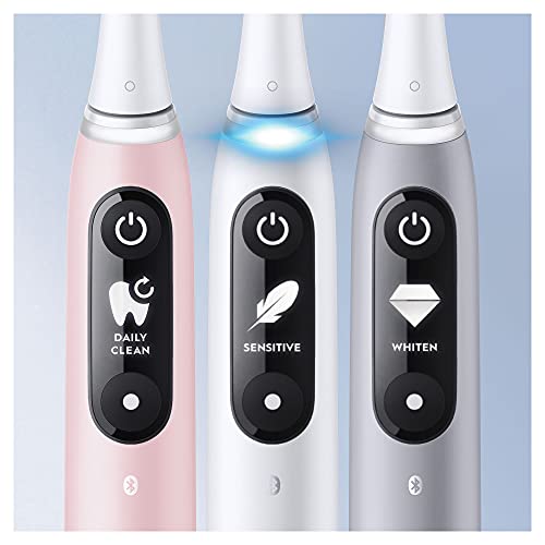 Oral-B iO Series 6 Elektrische Zahnbürste/Electric Toothbrush, Doppelpack mit 2 Aufsteckbürsten, 5 Putzmodi für Zahnpflege, Magnet-Technologie, Display, Geschenk für Sie/Ihn, white/pink sand – Bild 3