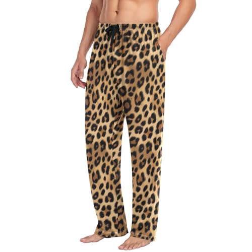 Men's Leopard Designs Pajama Pants with Elastic Waistband | Soft Lounge Sleepwear | Breathable Sleep Pants for Home（15）4