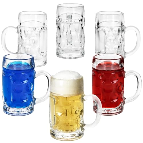 MamboCat 6er Set Mini-Maßkrug Schnapsgläser I 40 ml, 4cl geeicht I 6 Personen I Shot Glas mit Mini-Schild, Henkel & Relief I Pinnchen für Wodka, Tequila, Likör etc.