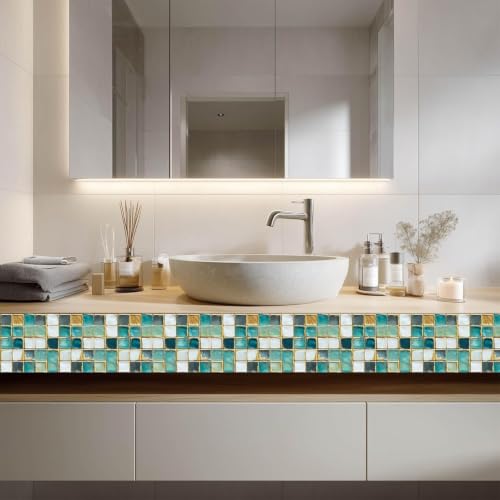 Image of Moroccan Tile Stickers | Waterproof Self Adhesive Peel & Stick Tile Decals for Kitchen Backsplash, Bathroom Wall, Floor, Furniture & Glass (8x8 Inch, Design 40)