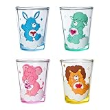 Silver Buffalo Care Bears Cousins Featuring Brave Heart Lion, Swift Heart Rabbit, Lotsa Heart Elephant, and Gentle Heart Lamb 4 Pack Mini Glass Set, 1.5 Ounces