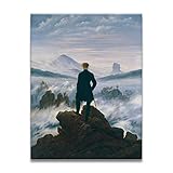 Cuadro sobre lienzo, paisajes románticos 'El vagabundo sobre la niebla' Impresión en lienzo, Cuadro de decoración de arte de pared de lienzo 50x70cm Sin marco