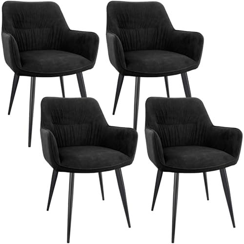 WAFTING Esszimmerstuhl 4er Set, Polsterstuhl esszimmer,esszimmerstühle mit armlehne, Metallbeine, Belastung 120 kg,Stühle für Esszimmer,Küchenstuhl für Wohnzimmer, Arbeitszimmer,Schlafzimmer,Schwarz