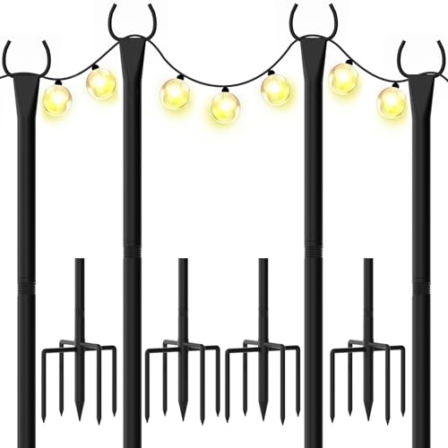 WeValor String Light Poles for Outside 10ft Outdoor Poles for String Lights Heavy Duty Stepped-in 5-Prong Base Light Pole for Backyard Patio Garden Wedding & Party Decor (4 Pack)