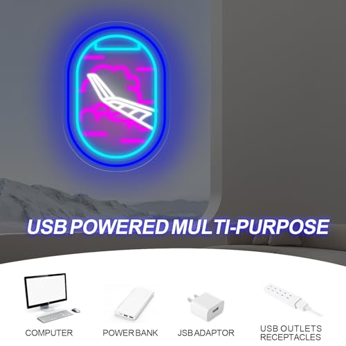 Image of Plane Window View Neon Sign, Airplane Led Sign, Plane View Neon, Custom Neon Signs, Home Wall Decor, Bedroom LED Light, Personalized Gifts, 16.5 inchx12 inch