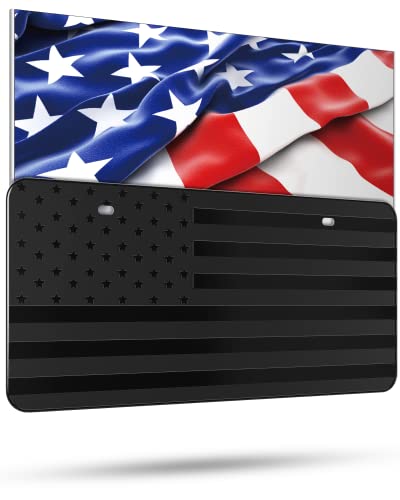 Aujen American Flag License Plate - Great American Flag Motif Embossed License Plate, Fits Standard Frames, Covers, Holders - Easy To Install Car Plate For Cars/Trucks/Sedans/Suvs/Rvs, Black (1 Pack) #TOP4