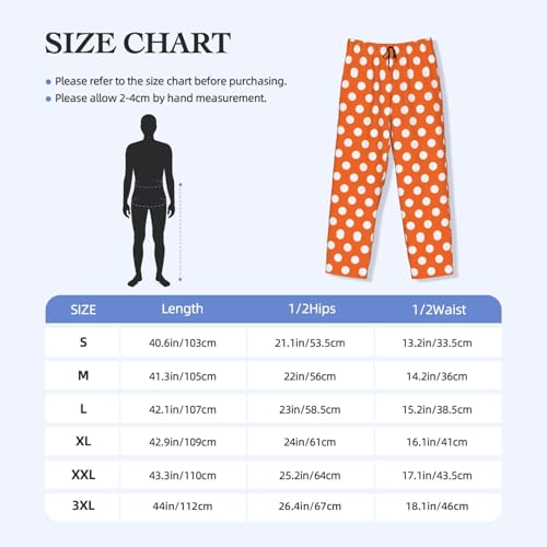 Mens Pajama Pants - Orange Polka Dot Print Soft Sleep Lounge Pants For Men, Casual Pj Bottoms With Pockets3