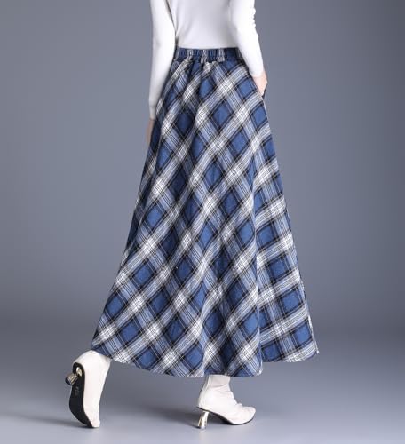 Women's Vintage High Waist Plaid Wool Skirt A-line Elegant Long Skirt Fall/Winter Midi Skirt2