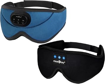 MUSICOZY 3D Bluetooth Sleep Mask with Headphones and Timer, Wireless Sleep Headphones for Side Sleepers, Eye Mask with Bluetooth Headphone, 2 Packs