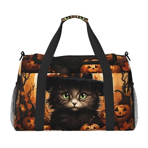 Pumpkins Black Cat Duffle Bag Foldable Travel Tote Bag Carry On Large Weekender Overnight Bags Waterproof Gym Bag For Women Men2