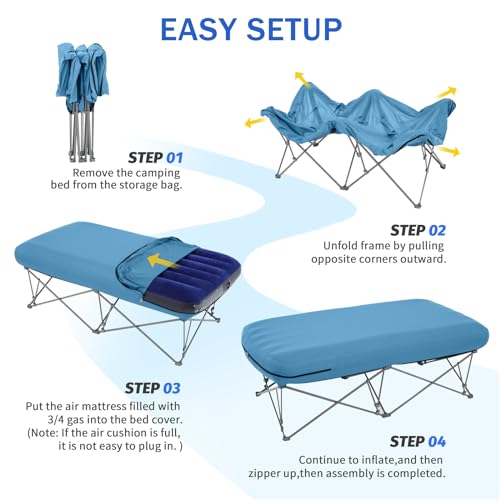 KAMPKEEPER Camping Cot,Camping Cots for Adults,Folding Camping Cot with Inflatable Air Mattress and Carry Bag,for Outdoor Travel Camp Beach Vacation (not Included The Airpump)