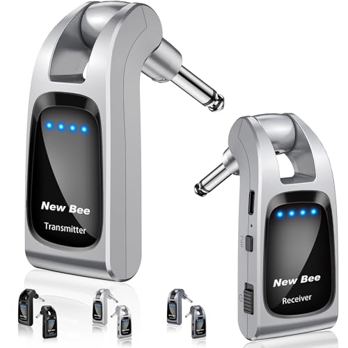 Wireless Guitar System 2.4GHz with 6 Channels 24Bit/48KHz Hi-Res Audio Rechargeable Wireless Guitar Transmitter Receiver for Bass Active Pickup Electric Instruments(Silver)