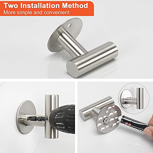 Harjue Bath Towel Hooks, 304 Stainless Steel Robe Towel Hooks Heavy-Duty Waterproof Rustproof Coat Hook For Bathroom And Kitchen- Wall Mounted And Self-Adhesive Installation, 5 Pack (Brushed Nickel) #TOP3