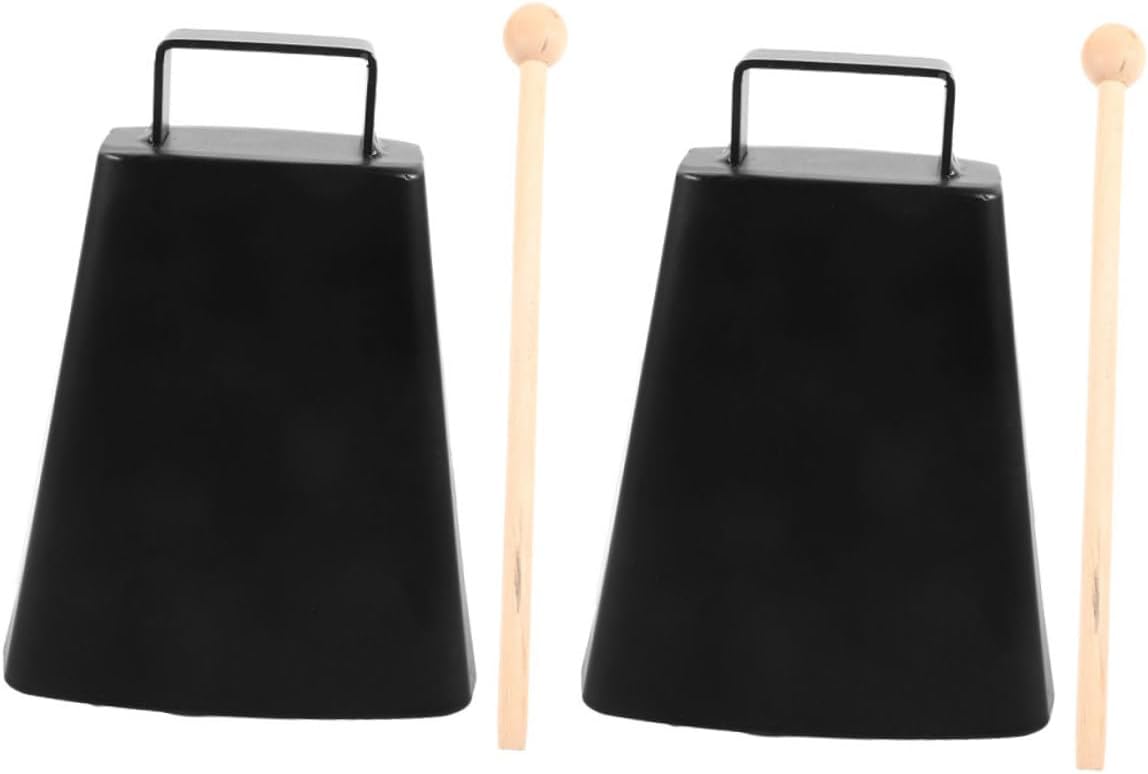 LIOOBO 2 Sets Metal Cowbell Instrument with Stick and Holder Clear Sound Hand Knocking Bell for Sporting Events Beginner Friendly Percussion Musical Tool Portable Cowbells for Parties