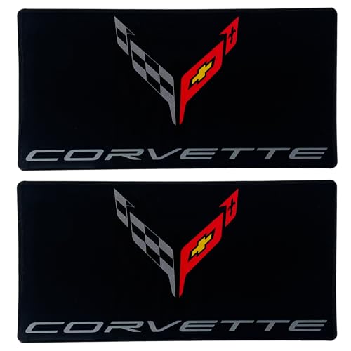 Image of SR1 USA C8 Corvette Sun Visor Label Cover Decal - Set of 2 Domed Emblem Interior Decals Accessories Gloss Black for 2020-2026 Chevrolet Corvettes Stingray, Z06, Z51, E-Ray