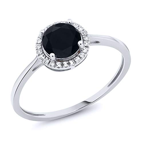 Gem Stone King 10K White Gold Black Onyx and White Diamond Ring (0.92 Ct Round, Gemstone Birthstone) (Size 8) Gem Stone King 10K White Gold Black Onyx and White Diamond Ring (0.92 Ct Round, Gemstone Birthstone) (Size 8)