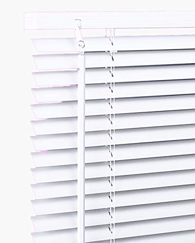 PVC & Wood Wooden Grain Effect Window Venetian Blind Blinds Easy Fit Curtains Trimmable Fittings Windows Treatment Privacy Shutters Twist Open Close (White-PVC, 75x150)